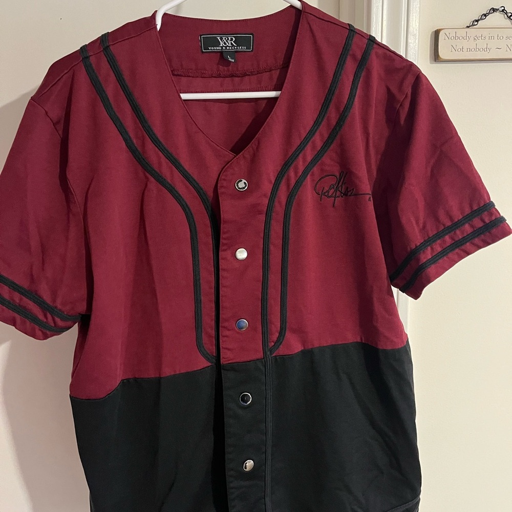 Young & Reckless Men's Red and Black Baseball Jersey Shirt